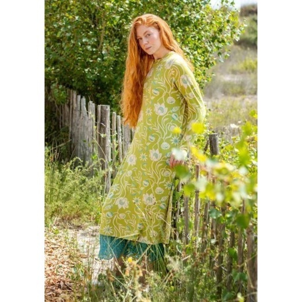 NWT Gudrun Sjoden Protea Midi Dress L Green Floral Lagenlook Long Sleeve Jersey